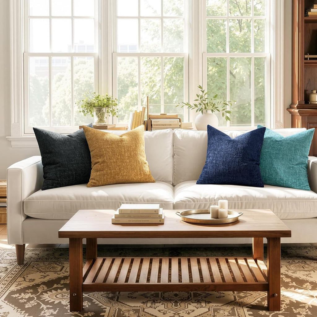 MIULEE Couch Pillow Covers Textured Chenille Home Decor 20x20 Navy Blue