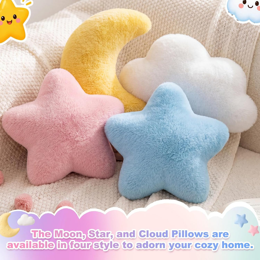 Junkin 4 Pcs Plush Cloud Star Moon Throw Pillow Set, Multicolored