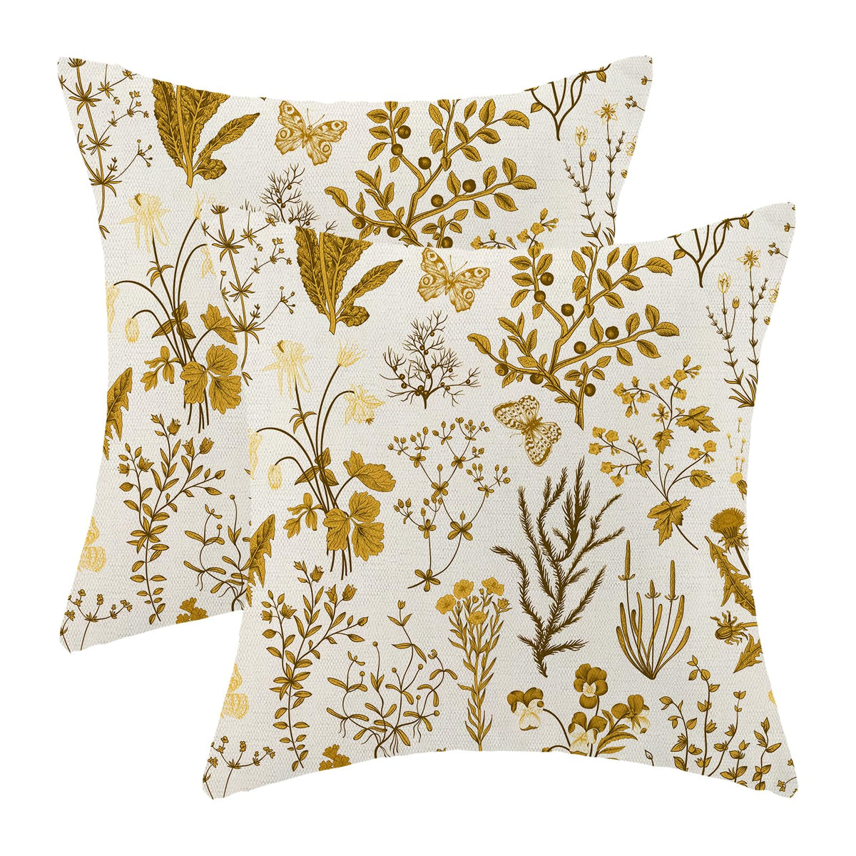 AEIOAE Spring Pillow Covers 18x18 Inch Set of 2,Blue Teal Wild Flower Plant Throw Pillows Case,Seasonal Floral Outdoor Decorative Square Linen Farmhouse Decor Cushion Covers for Home Sofa Bed Couch