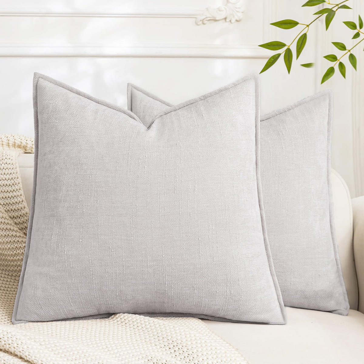 Set of 2 Soft Textured Decorative Throw Pillow Covers 18x18 Inch Cozy Farmhouse Cushion Cover Square Accent Pillow Cases for Bed Couch Sofa Living Room, Taupe Grey