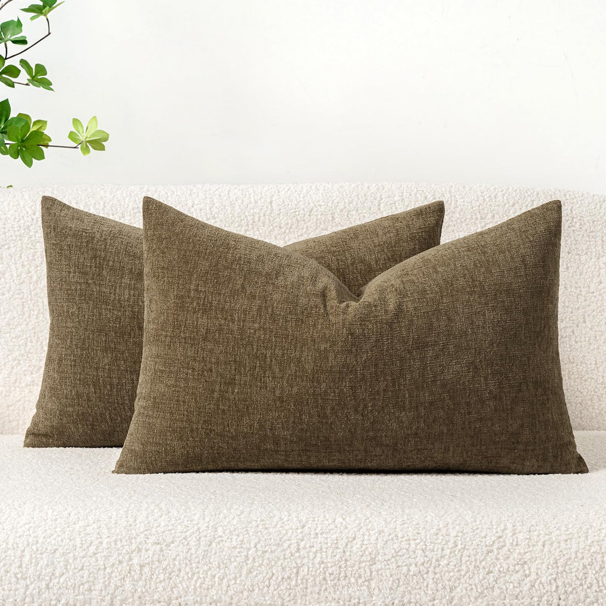 MIULEE Soft Chenille Throw Pillow Covers Green 18x18 Inch Pack of 2