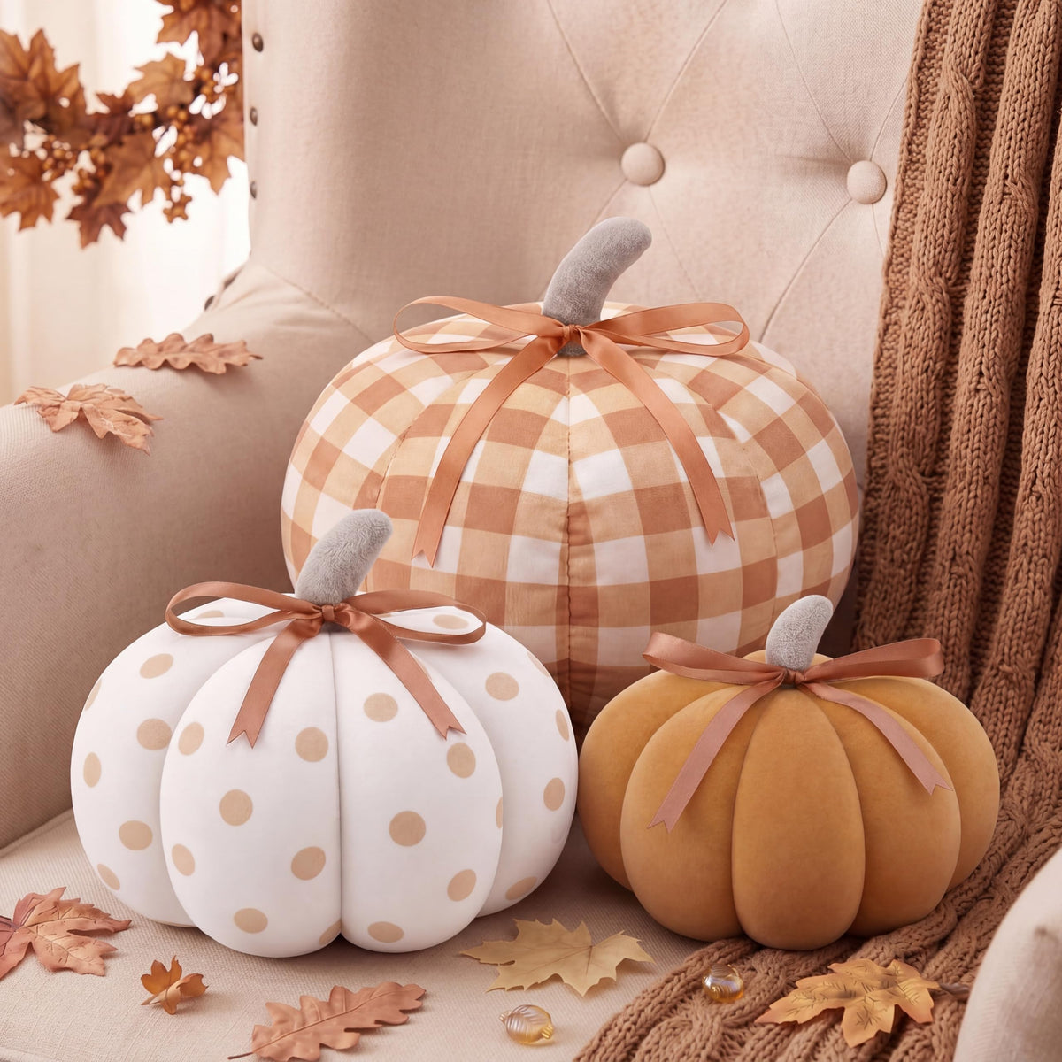 Yookeer 3 Pcs Pumpkin Throw Pillows Sherpa Fall Decor, Pink