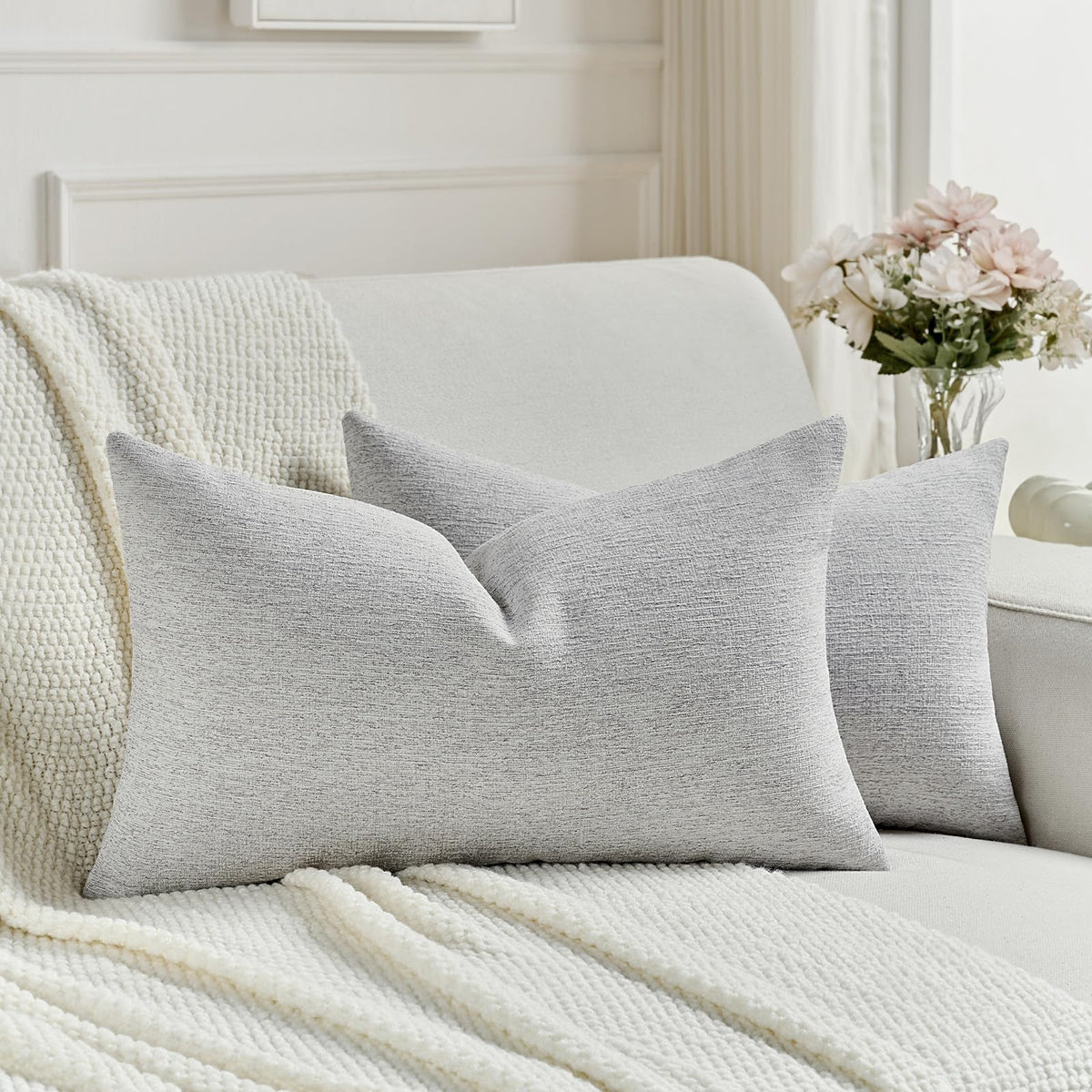 FUTEI Pack of 2 Faux Linen Throw Pillow Covers 18x18 Inch,Light Grey