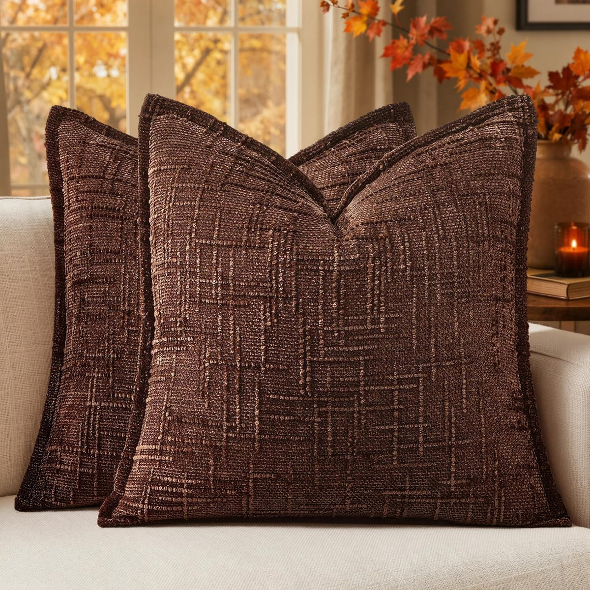 MIULEE Slubby Textured Decorative Throw Pillow Covers Beige 18x18