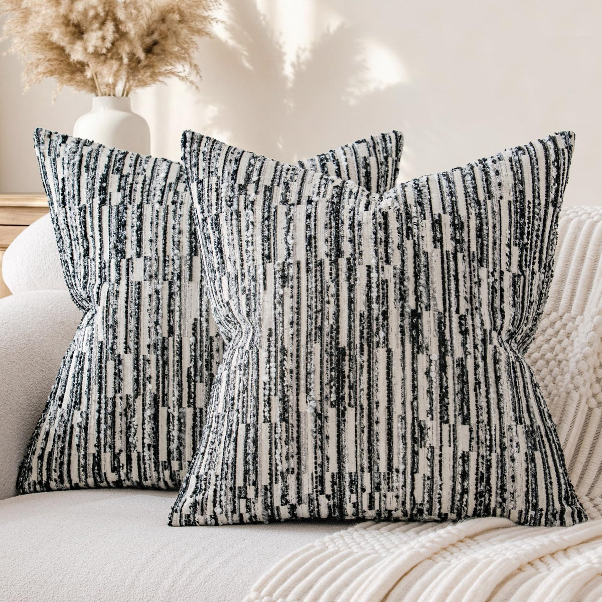 Boho Striped Decorative Throw Pillow Covers 20"X20" Set of 2,Moss Green
