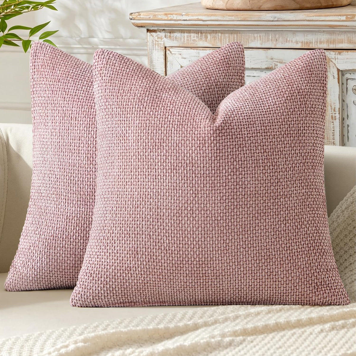 MIULEE Decorative Couch Throw Pillow Covers 20x20 Inch Neutral Beige 2 Pack
