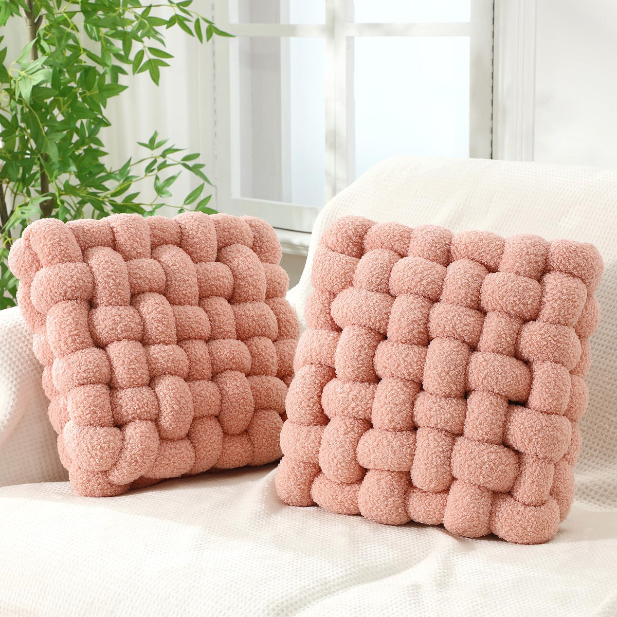 Wenqik 2 Pcs Knot Pillows Square Throw Pillow, Caramel, Crystal Velvet