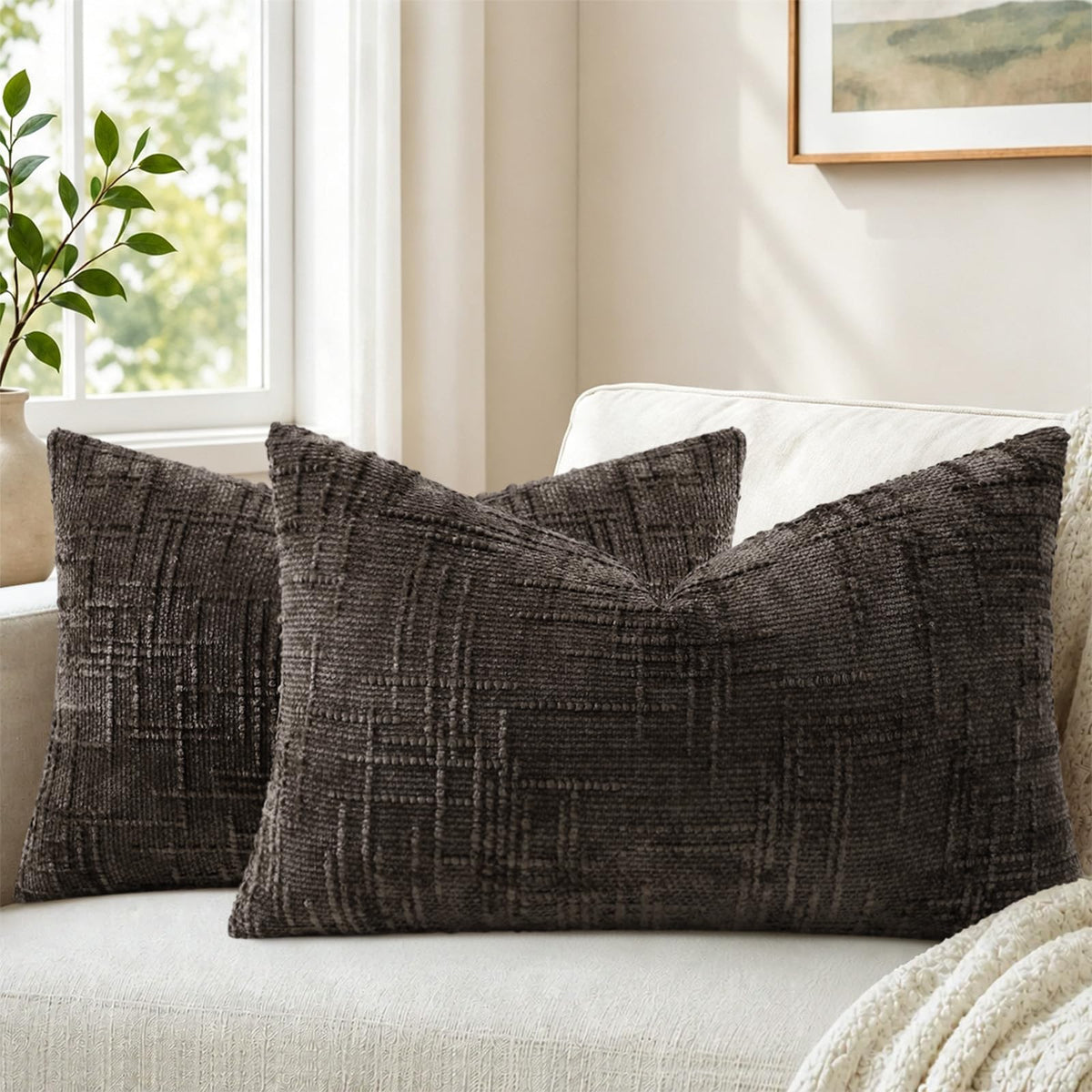 Pallene Cream White Textured Chenille Throw Pillow Covers 18x18 Set of 2