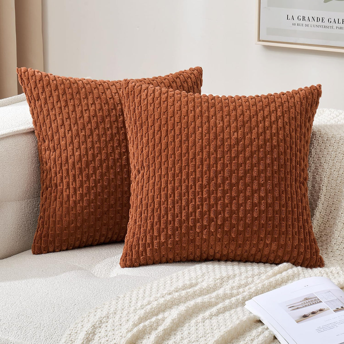 MIULEE Decorative Throw Pillow Covers 20x20 Sage Green Textured Corduroy