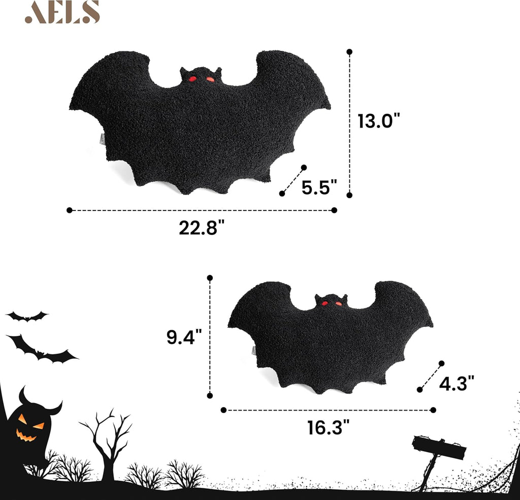 AELS Bat Pillow Set of 2, 23.6"&19.6" Bats Plush Pillow, Halloween Pillows for Holiday Party Home, Halloween Decorations for Living Room Bedroom, Black