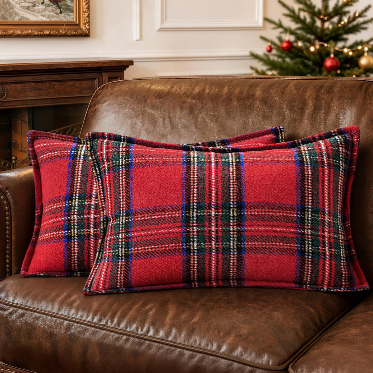 MIULEE Fall Plaid Pillow Covers 18x18 Khaki Fall Decorations for Home