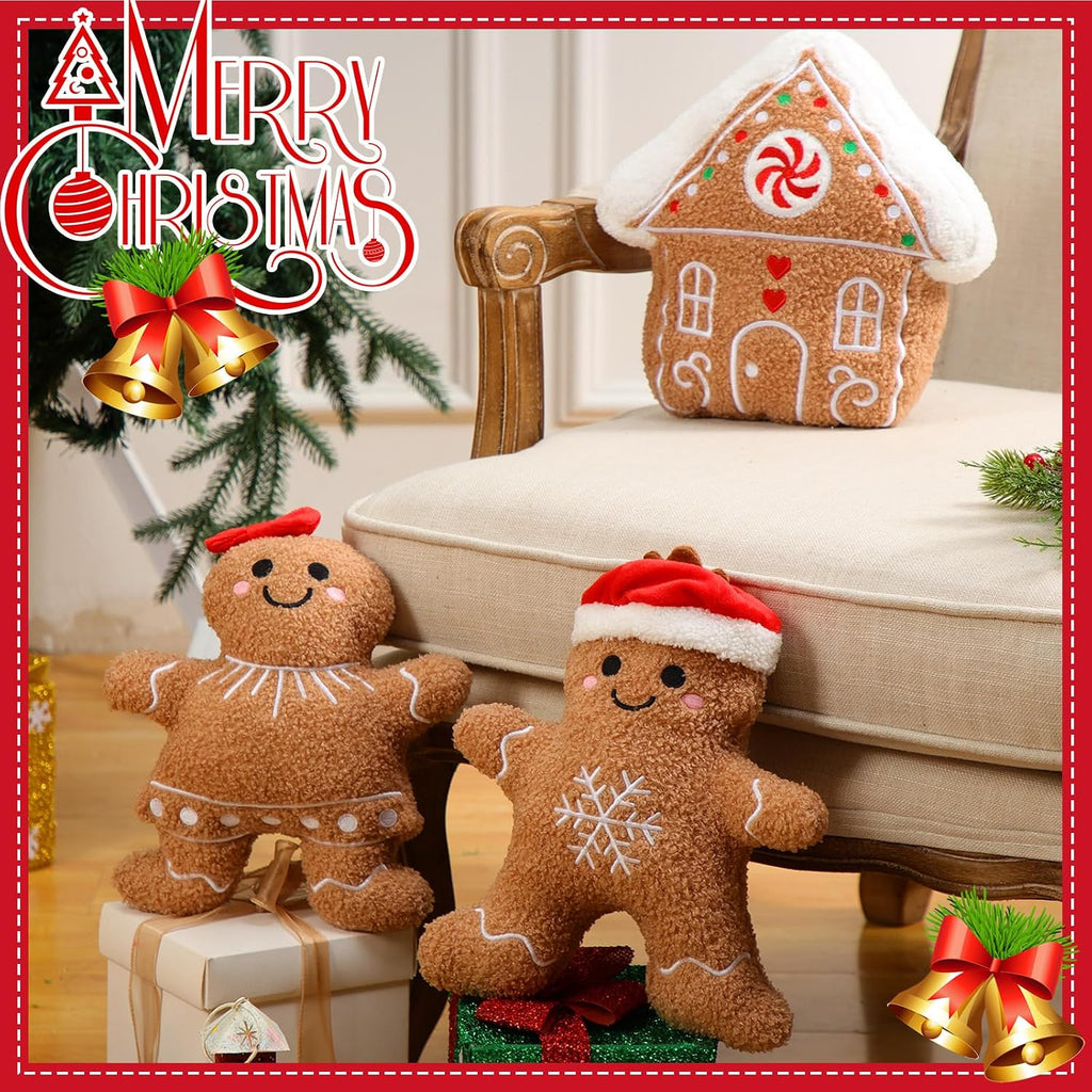Konohan 3 Pcs Christmas Gingerbread Man Throw Pillows for Christmas Decor