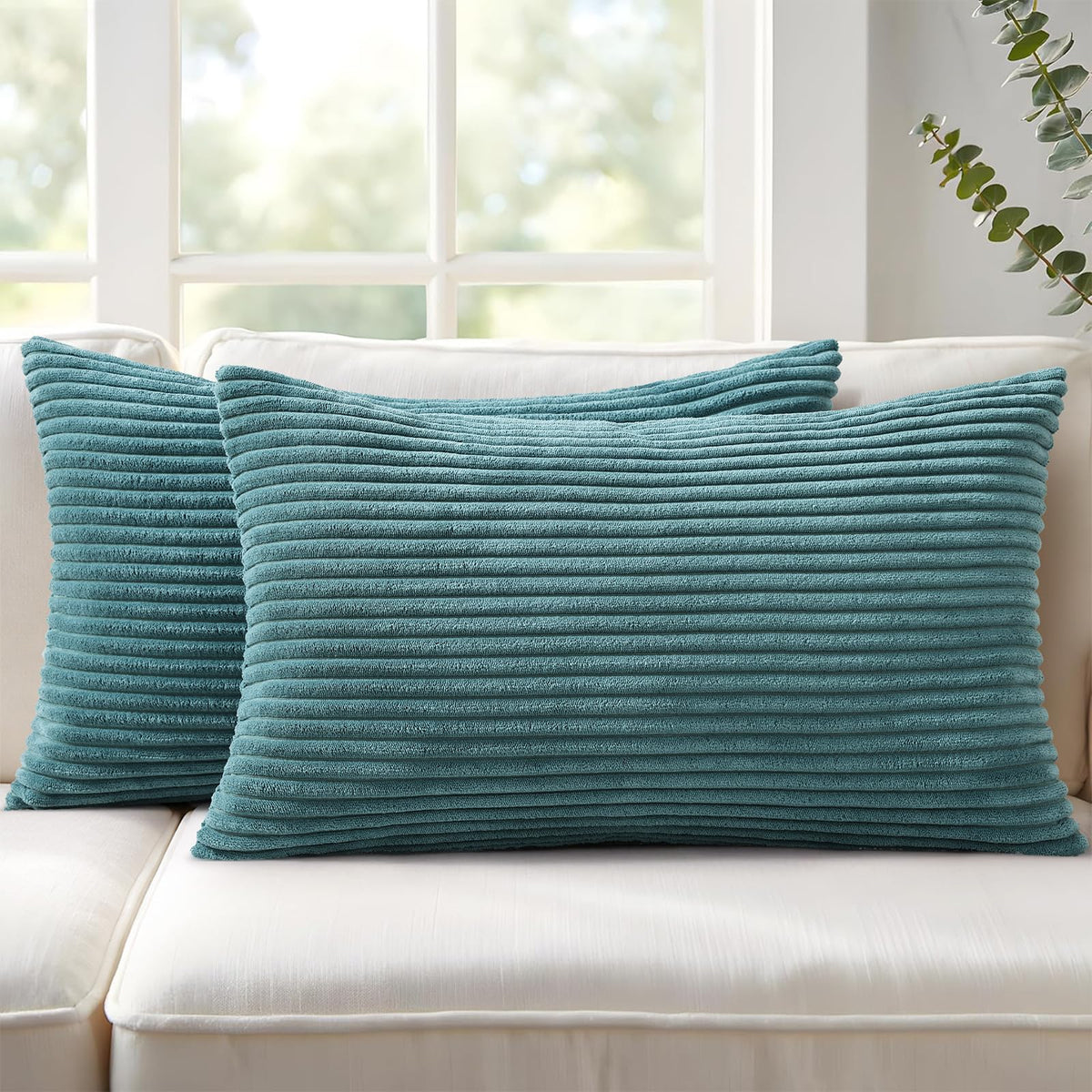 Mecatny Corduroy Fall Throw Pillow Covers 18x18 Set of 2 Cream White