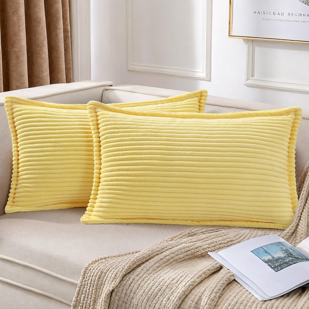 Mecatny Corduroy Fall Throw Pillow Covers 18x18 Set of 2 Cream White
