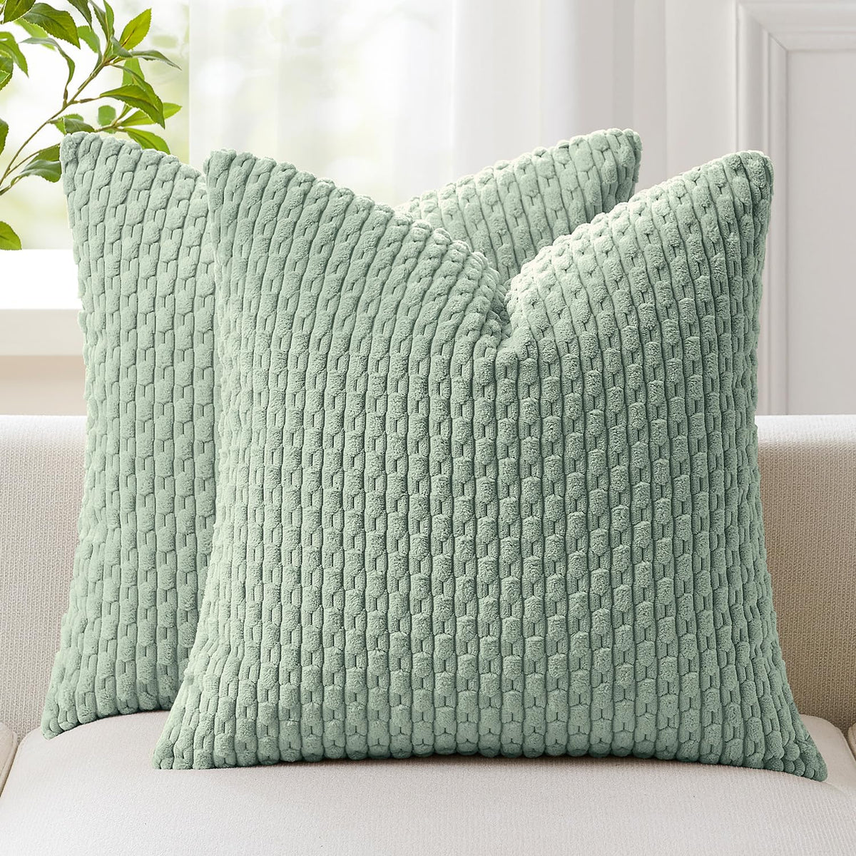 Kevin Textile Soft Corduroy 18x18 Inch Pillow Covers 2 Pack, Dark Green