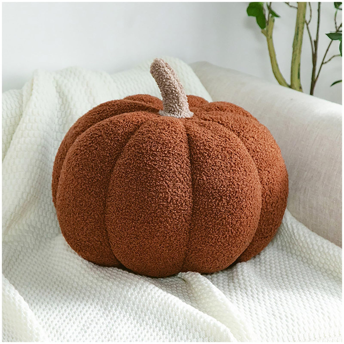 Pumpkin Pillows Fall Decor Dark Green Plush Sherpa Pumpkin Decor Pillow for Couch Bed Home Halloween Thanksgiving Party,11.02 inch