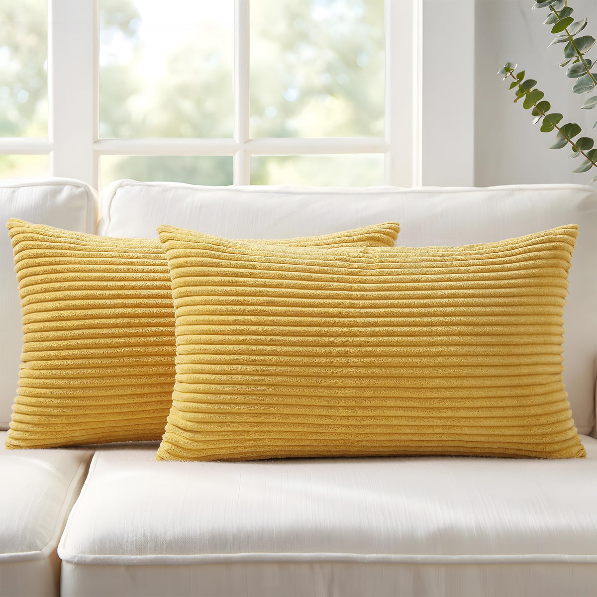 Mecatny Corduroy Fall Throw Pillow Covers 18x18 Set of 2 Cream White