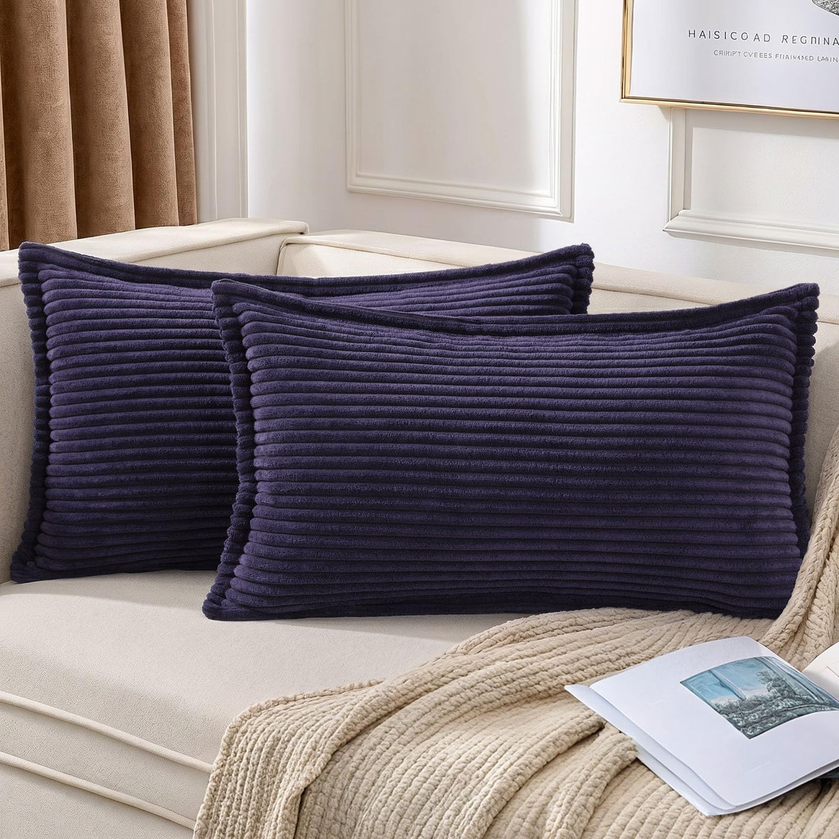 Mecatny Corduroy Fall Throw Pillow Covers 18x18 Set of 2 Cream White