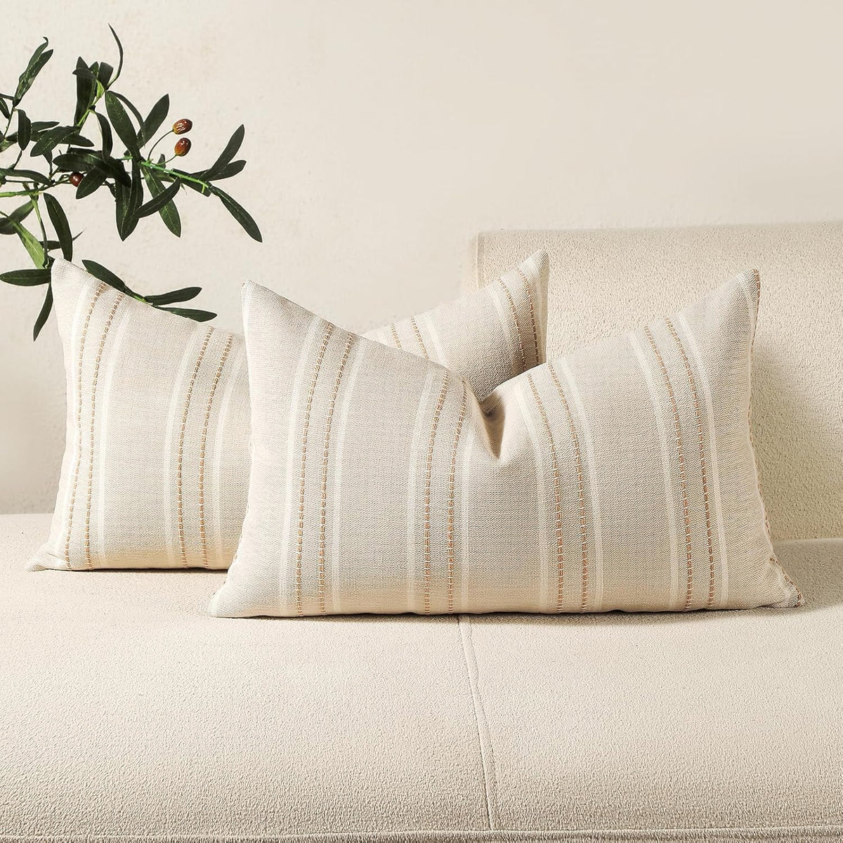 Hckot Sage Green Throw Pillow Covers 20x20 Set of 2 Striped Pillow Covers