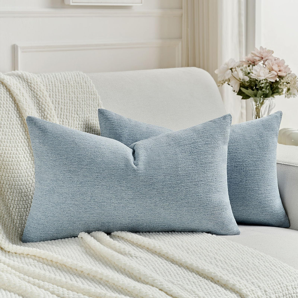 FUTEI Pack of 2 Faux Linen Throw Pillow Covers 18x18 Inch,Light Grey