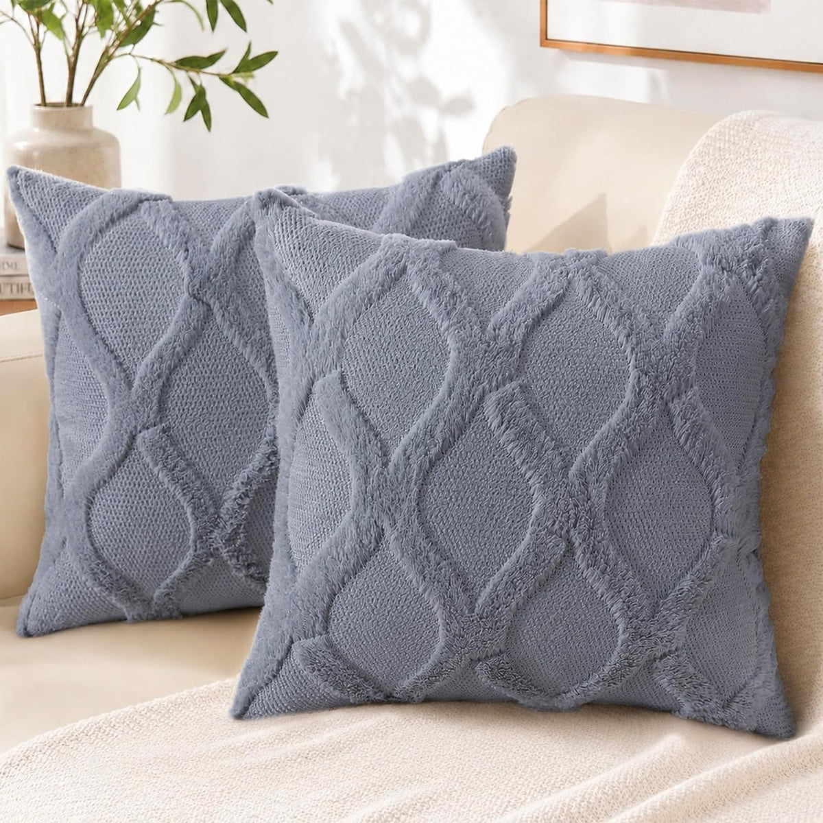 decorUhome Fall Throw Pillow Covers 18x18 Inch Set of 2, Soft Plush Faux Fur Wool Rust Couch Pillow Covers, Decorative Neutral Pillow Cases for Bed Sofa Living Room Home Decor