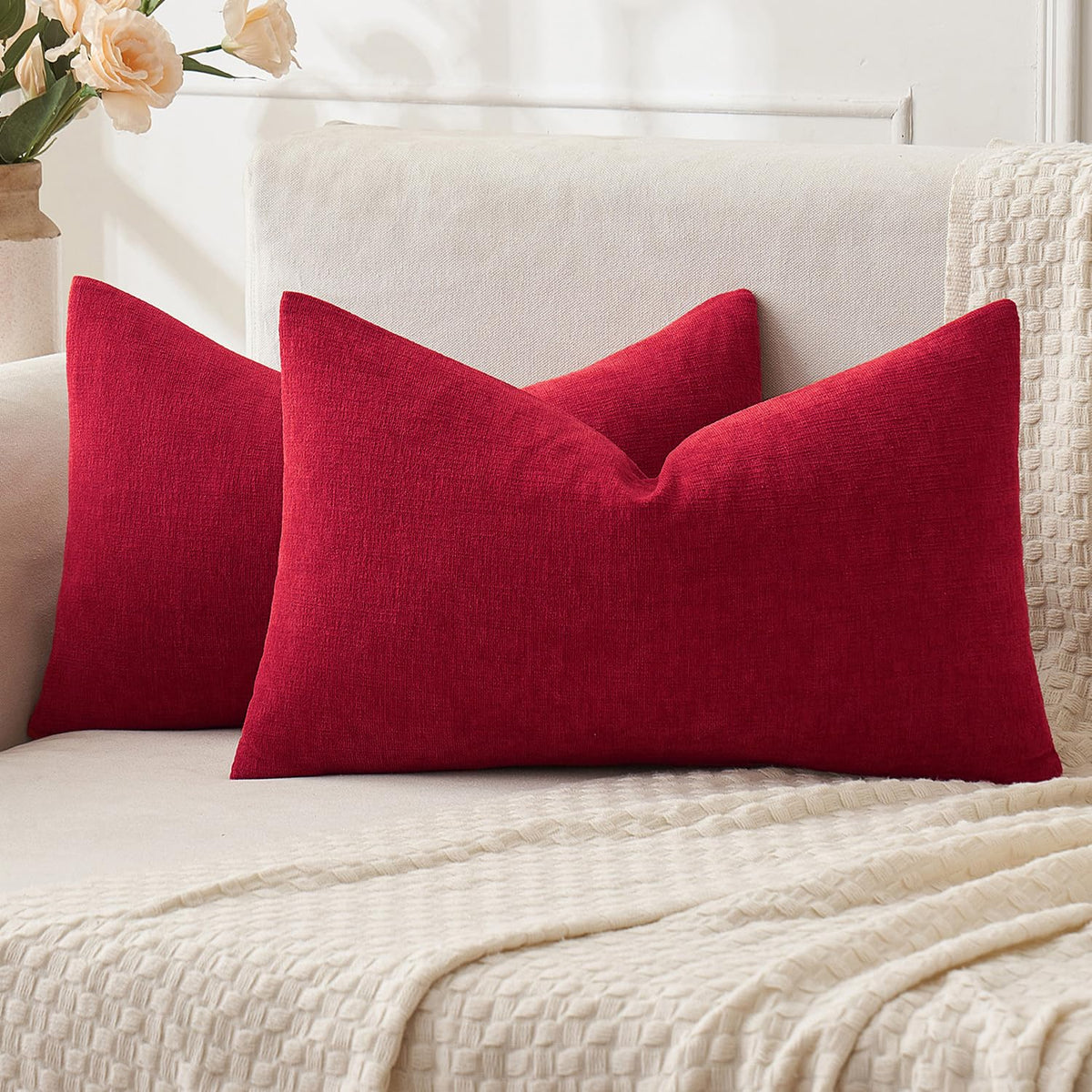 MIULEE Sage Green Chenille Couch Throw Pillow Covers, 18x18