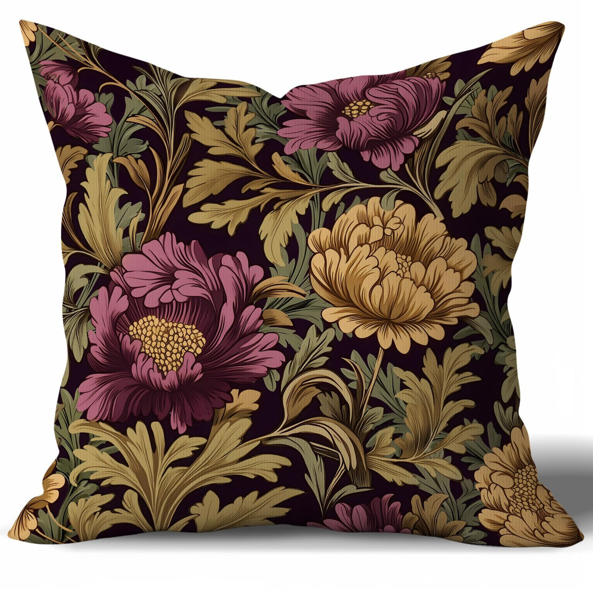 Vintage William Morris Inspired Poppy Floral Throw Pillow Cover 18×18,Olive Green Botanical Cushion Cover,Retro Floral Art Decorative Square Double-Sided Pillowcase for Sofa Bed Farmhouse