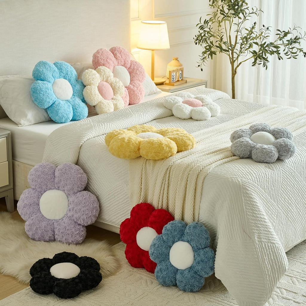Flower Pillows, Decorative Throw Pillow with Soft Plush for Couch, Flower Shaped Pillow Home Decor Daisy Pillow for Bed (Pink, 14.9 Inches)