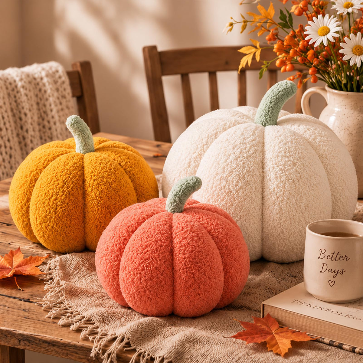 Juexica 3 Pcs Stuffed Pumpkin Pillows Fall Decor Cushions,Autumn Warm