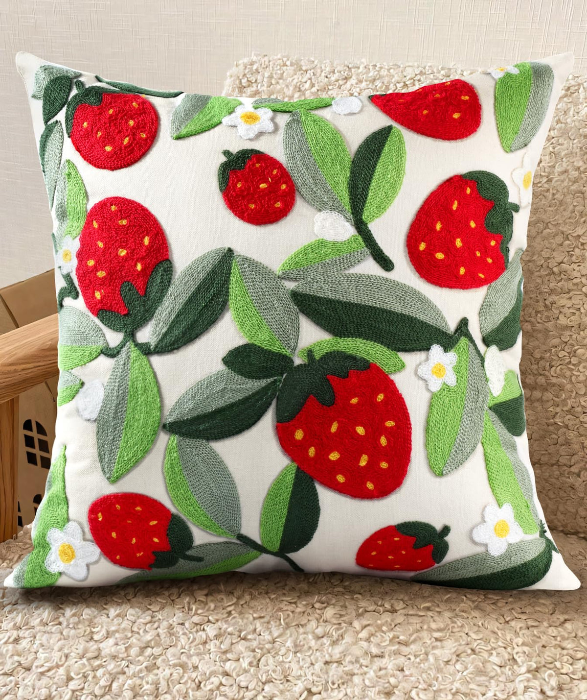Embroidered Throw Pillow Cover, 18x18 Inch, Fall Abstract Floral