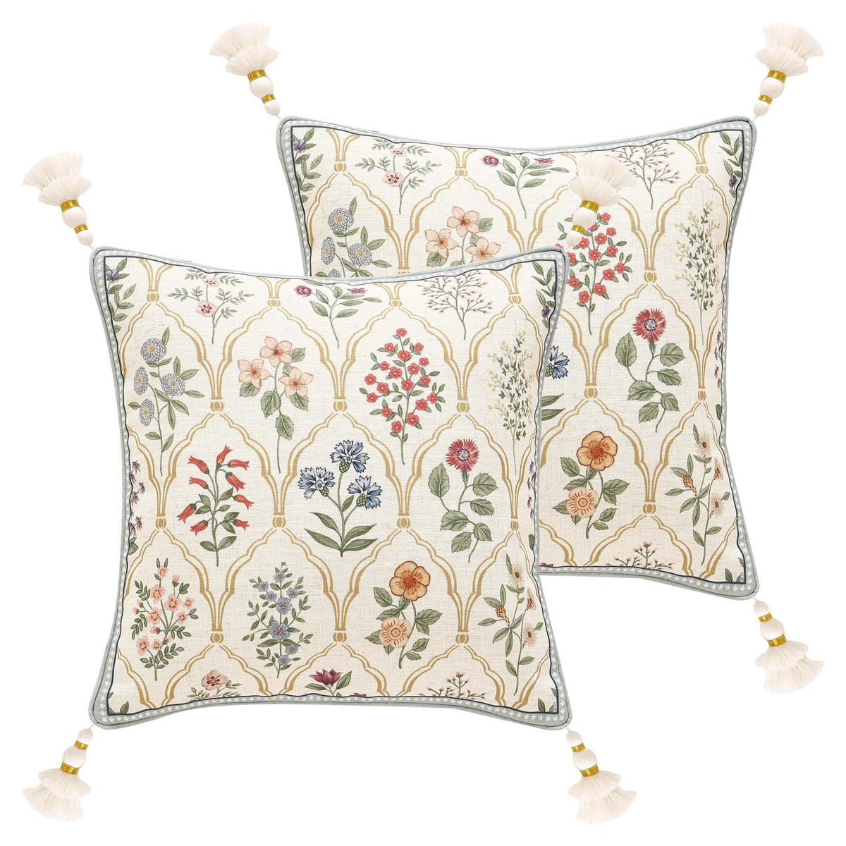 ISAENNE Vintage Elegant Linen Square Throw Pillow Cover,18"x18"-Albano A