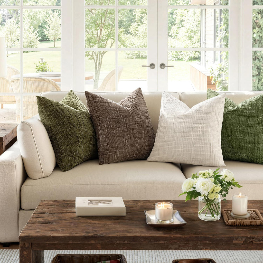 MIULEE Chenille Textured Throw Pillow Covers Cream White 18x18 Set of 2