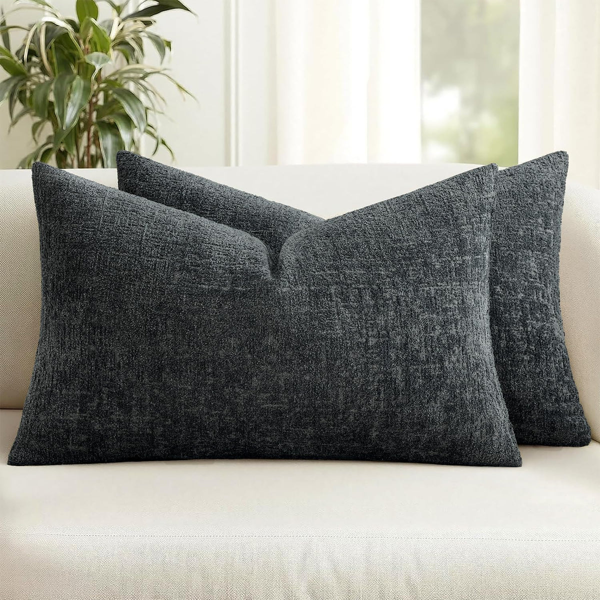 MIULEE Couch Pillow Covers Textured Chenille Home Decor 20x20 Navy Blue