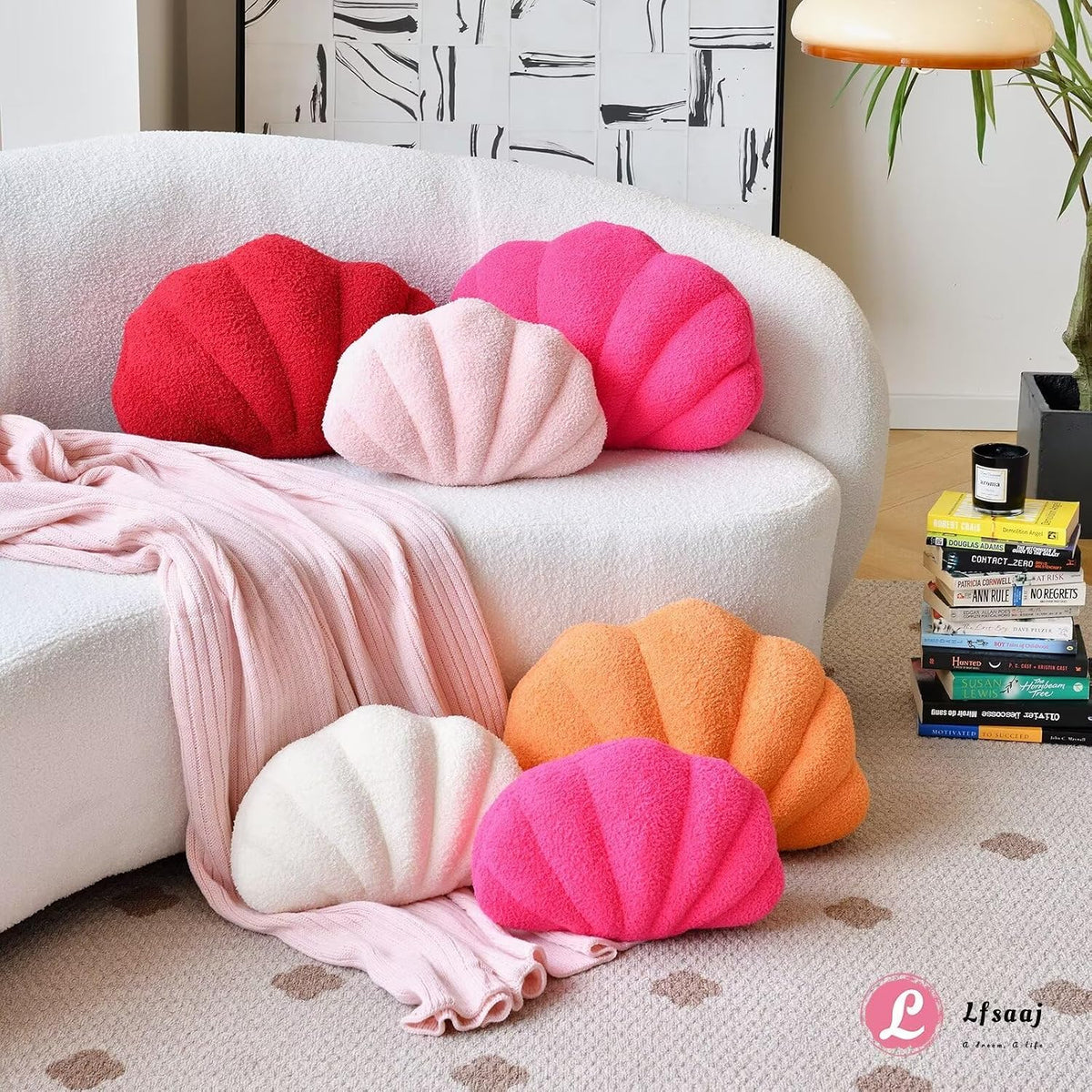Lfsaaj Ivory Seashell Throw Pillows, Shell Shaped Throw Pillows, 13 Inch Soft Home Decorative Pillow Plush Cushion for Bed Couch Living Sofa Room Decor Accent Throw Pillow