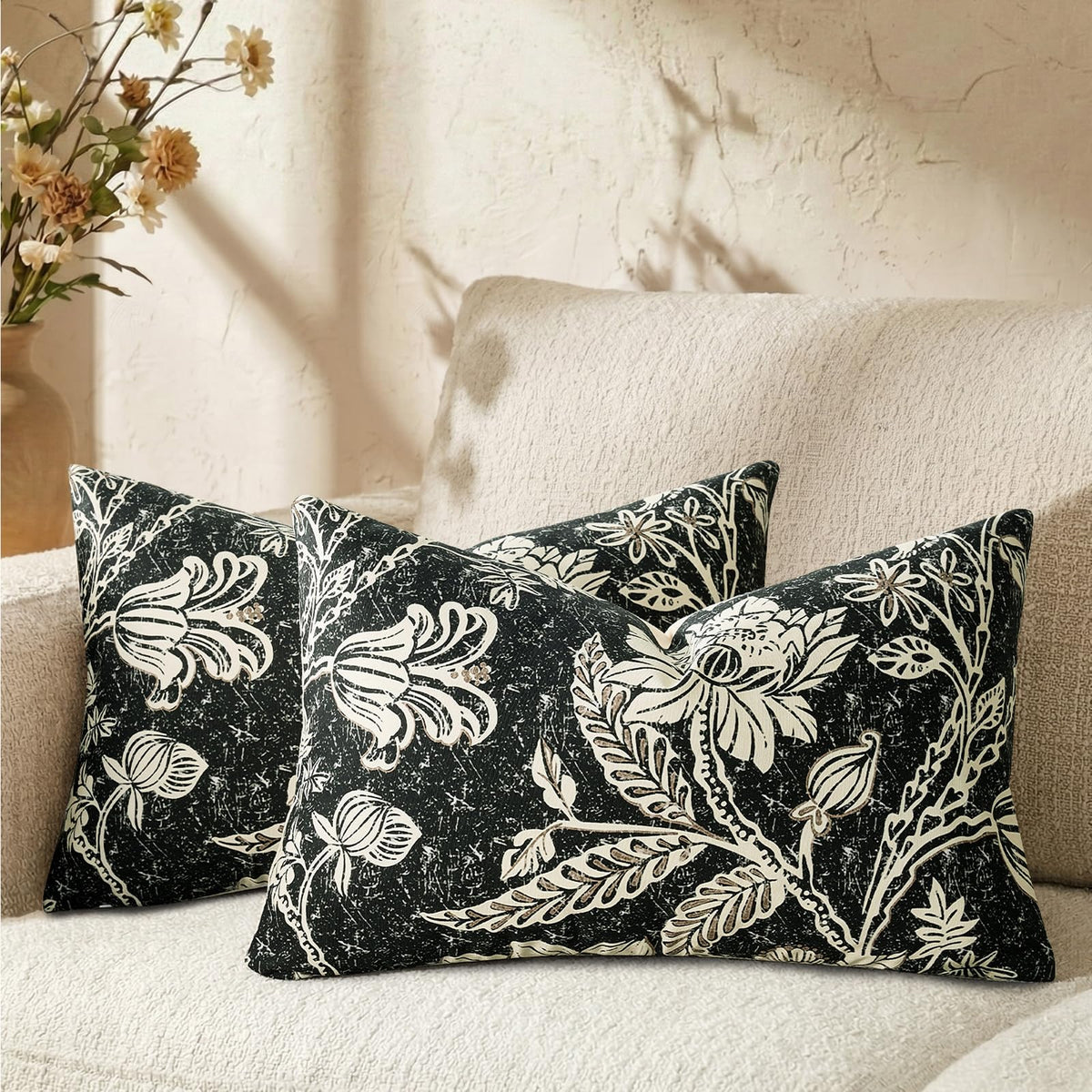 Cotton Navy Blue 18x18 Floral Decorative Sofa Couch Throw Pillow Covers