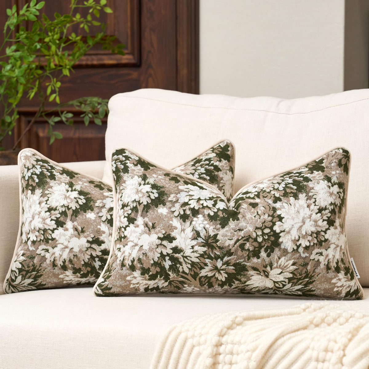 FANAMI Vintage Floral Lumbar Throw Pillow Covers 12x20 Set of 2 Boho Farmhouse Accent Pillowcase Neutral Modern Chenille Rectangle Decorative Cushion Covers for Couch Bed Living Room Home Decor, Rust