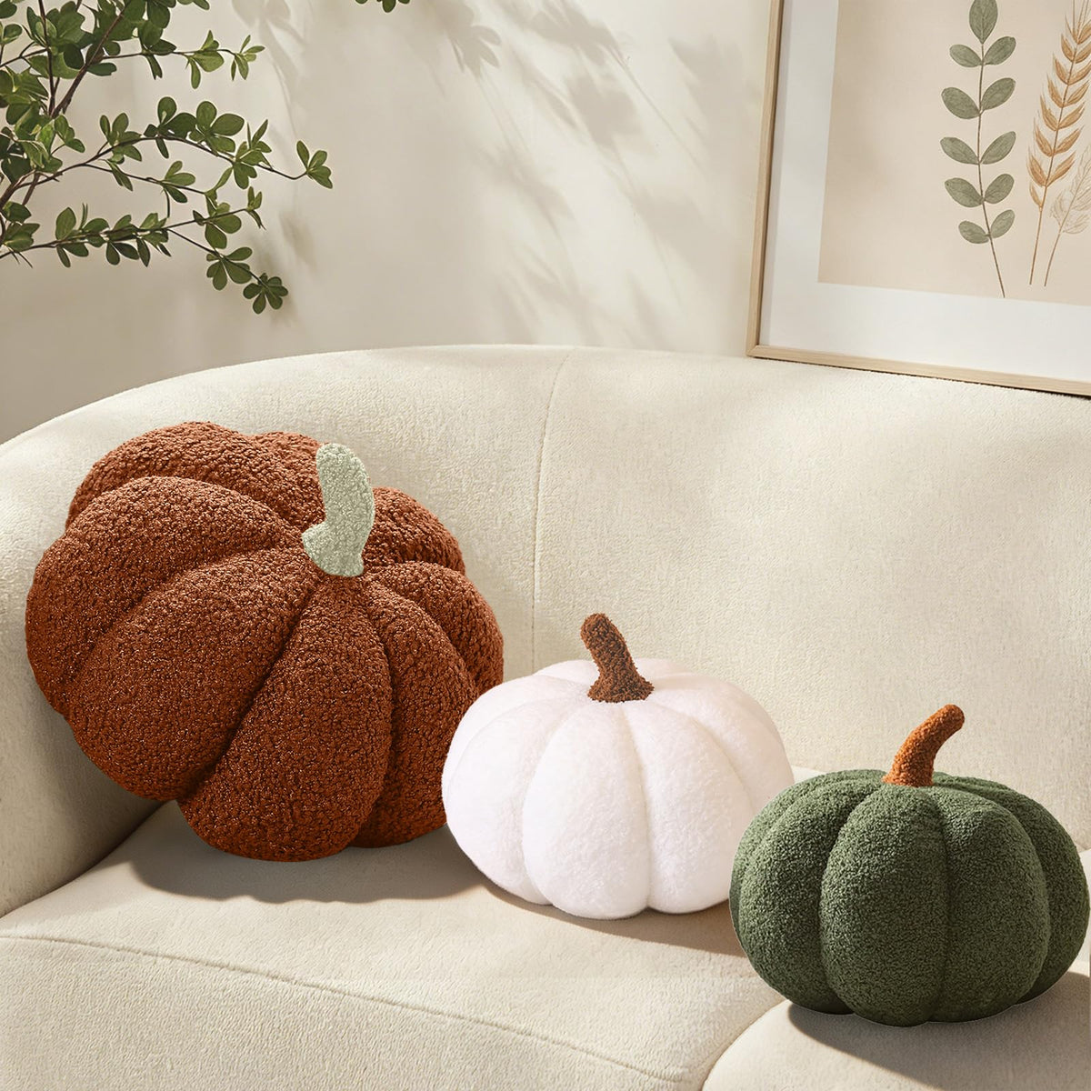 Pumpkin Pillows Fall Decor Dark Green Plush Sherpa Pumpkin Decor Pillow for Couch Bed Home Halloween Thanksgiving Party,11.02 inch