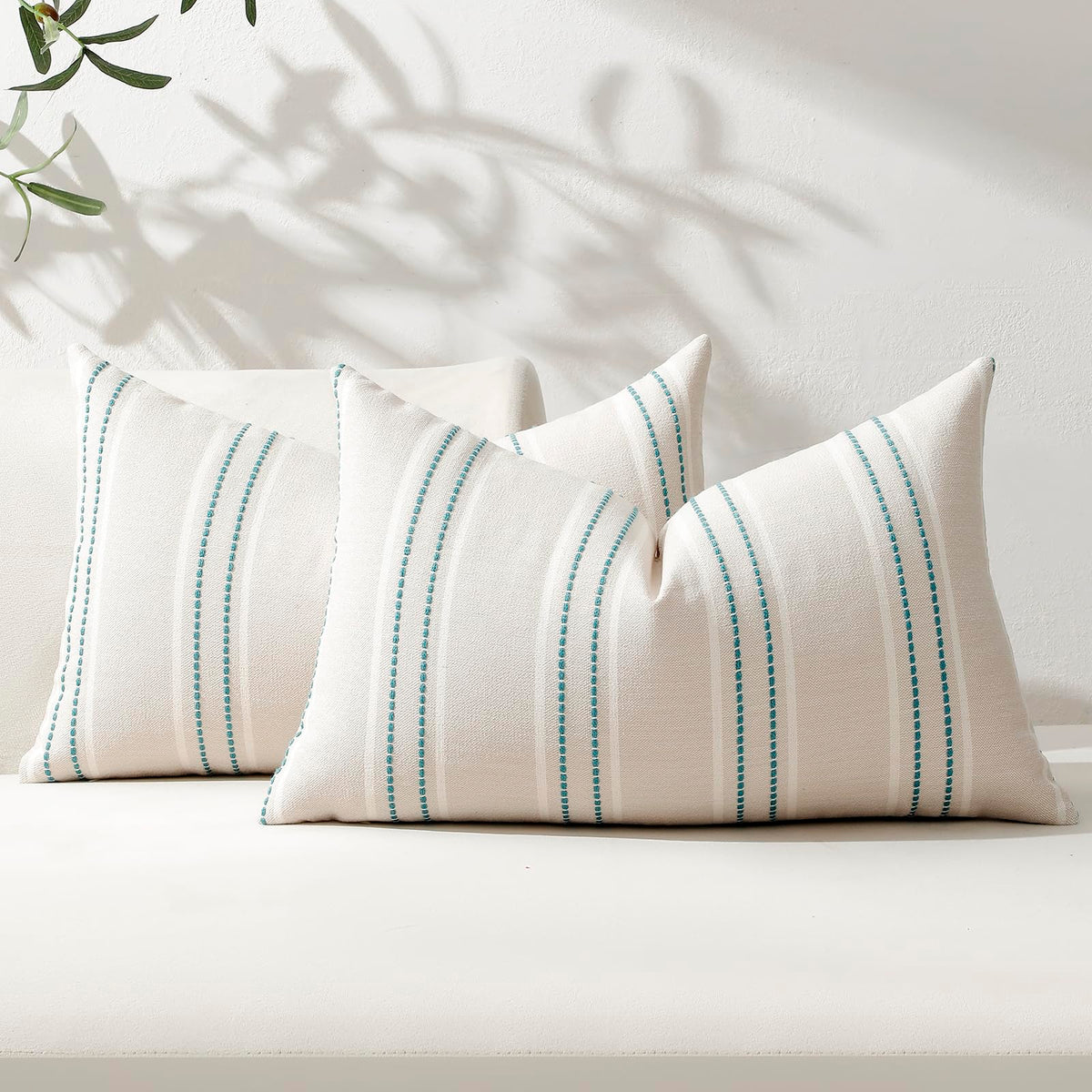 Hckot Sage Green Throw Pillow Covers 20x20 Set of 2 Striped Pillow Covers