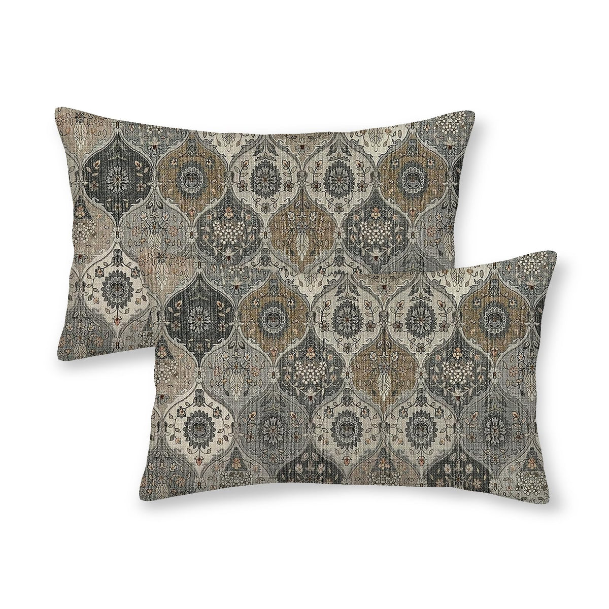 Boho Pillow Covers 18x18 Inch 2 Pcs Vintage Burnt Orange Grey Beige Carpet Pattern Ethnic Decor Throw Pillows Retro Outdoor Farmhouse Decoration Pillowcase Linen Cushion Cover for Couch Sofa
