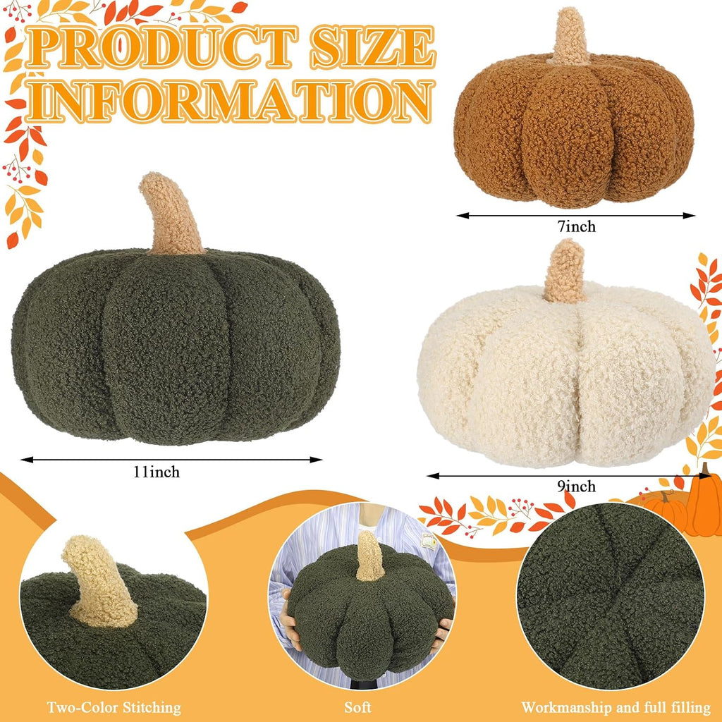 Briwooody 3 Pcs Fall Halloween Pumpkin Throw Pillow, 3D, Sherpa, 3 Color