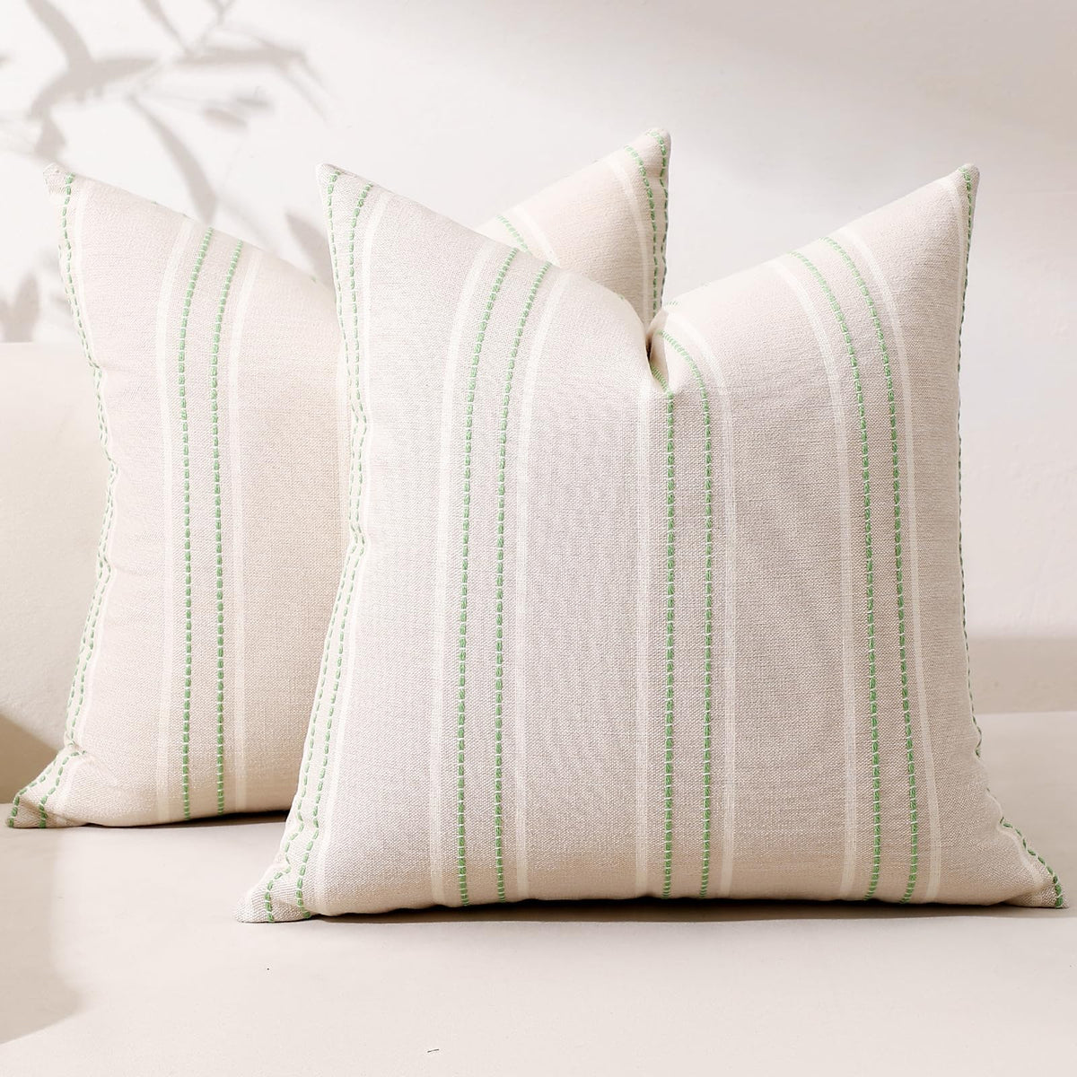 Hckot Sage Green Throw Pillow Covers 20x20 Set of 2 Striped Pillow Covers