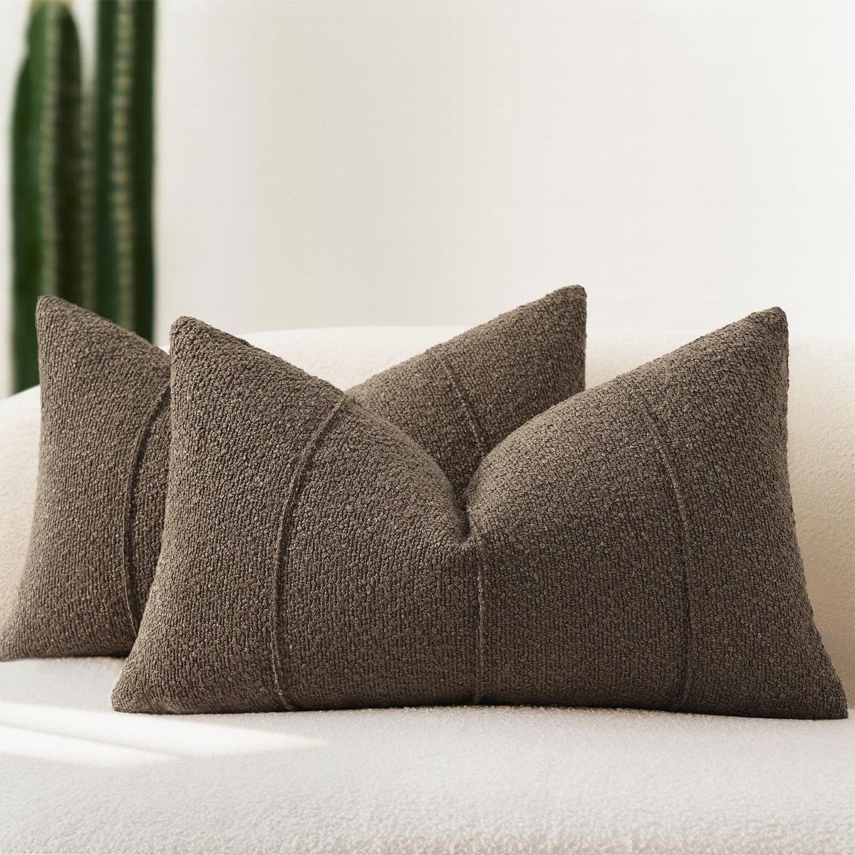 YCOLL Textured Boucle Throw Pillow Covers 20x20 Pack of 2 - Soft Neutral Striped Cushion Covers, Cozy Accent Decorative Pillow Covers for Couch, Sofa, Bed, Living Room (Ivory)