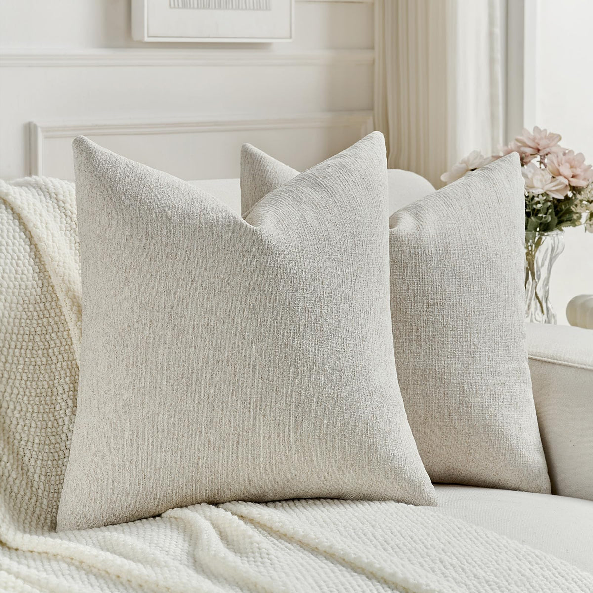 FUTEI Pack of 2 Faux Linen Throw Pillow Covers 18x18 Inch,Light Grey
