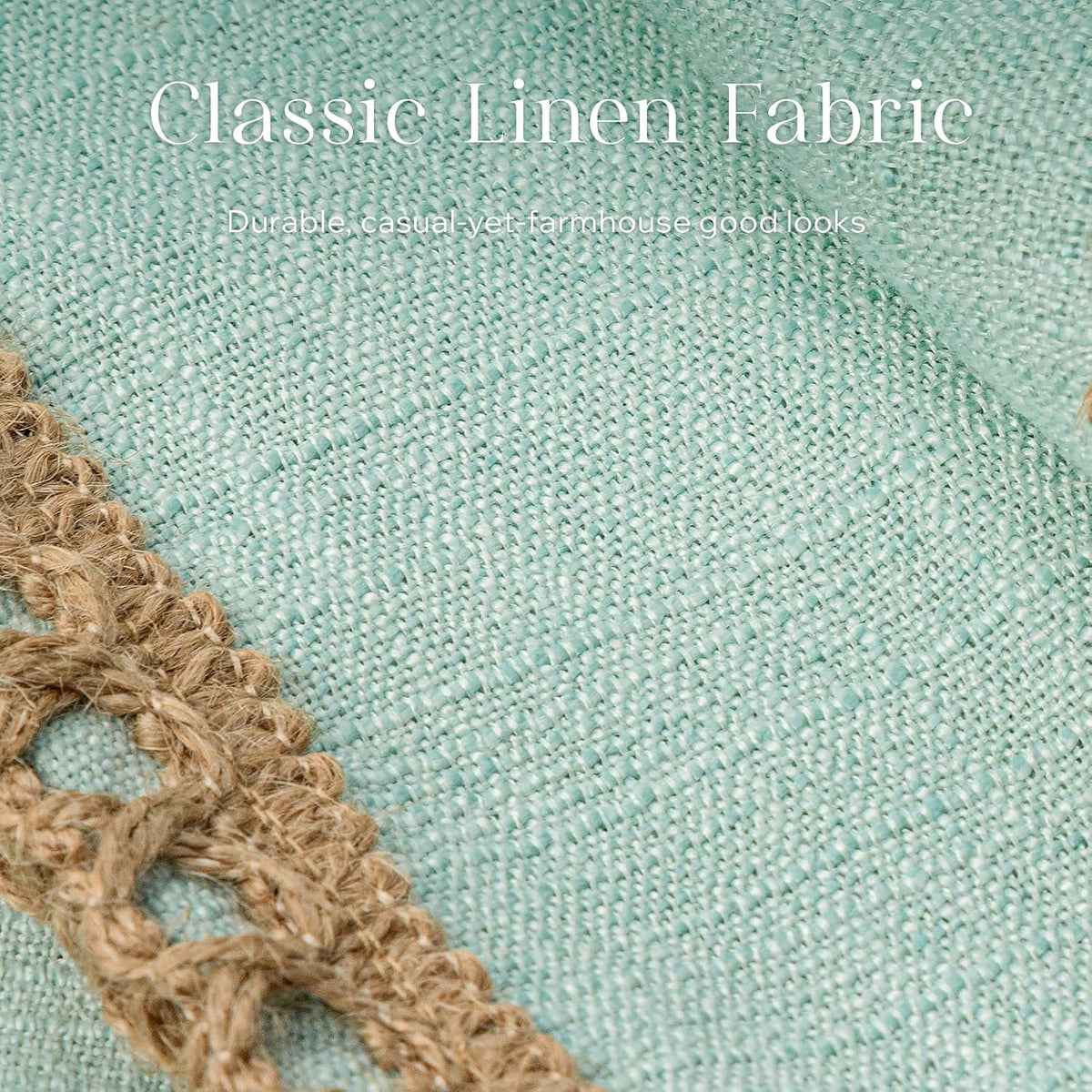 Phantoscope Pack of 2 Coastal Aqua Pillow Covers 18x18, Textured Polyester with Rope Trim, Fade Resistant Vintage Turquoise Blue Decorative Cushion Cases, Hidden Zipper, Farmhouse Boho Beach Decor