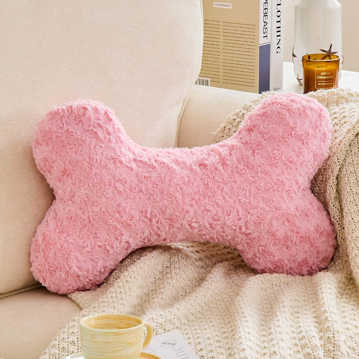 Bone Pillow Cute Bone Shaped Decorative Throw Pillows Aesthetic Home Decor Pillow Pet Pillow Plush Cushion for Bed (Cream, 15 Inch)