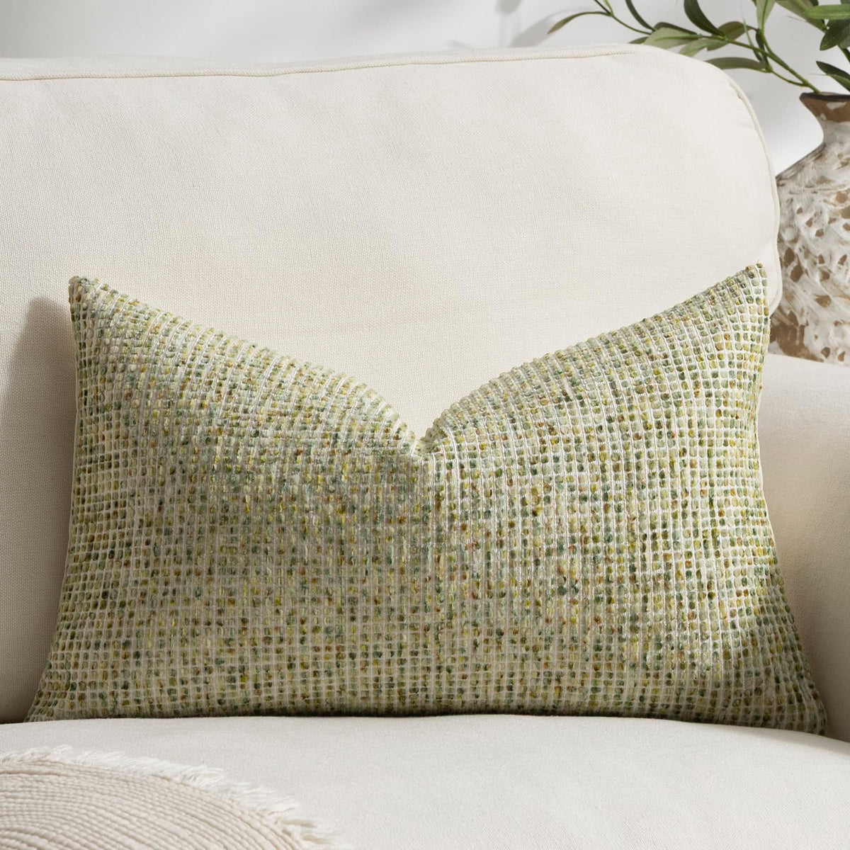 Pack of 2 Neutral Throw Pillow Covers 18x18 Boho Textured Dots Stripe Chenille Square Decorative Pillow Cases Accents for Living Room Couch Bed Farmhouse Home Decor, Taupe