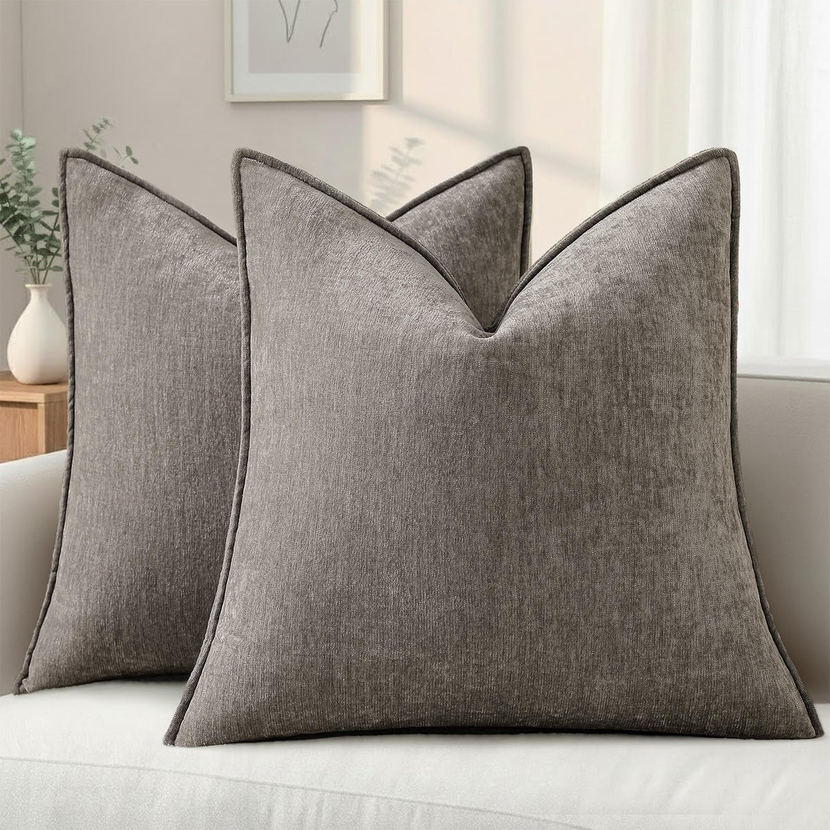 decorUhome Chenille Ultimate Gray Throw Pillow Covers 18x18 Set of 2