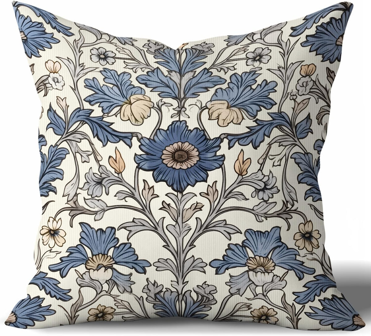 Vintage Blue Floral Throw Pillow Covers 18x18inch,William Morris Inspired Botanical Art Decorative Pillowcase Cushion Cover for Sofa Living Room Bed,Square Home Decor