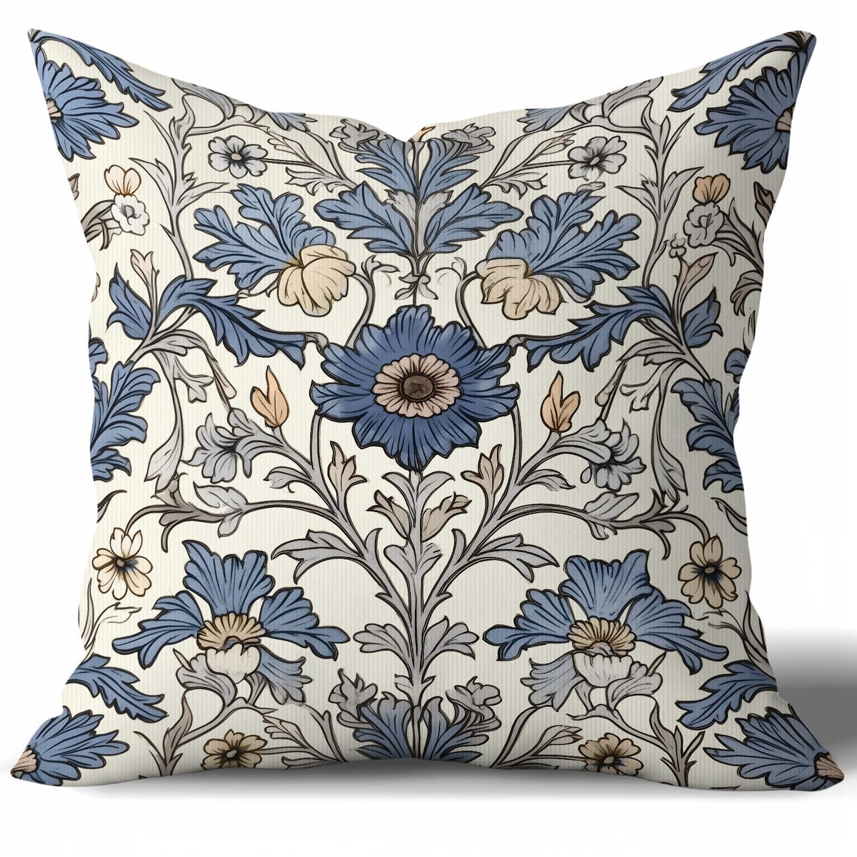 Vintage Blue Floral Throw Pillow Covers 18x18inch,William Morris Inspired Botanical Art Decorative Pillowcase Cushion Cover for Sofa Living Room Bed,Square Home Decor