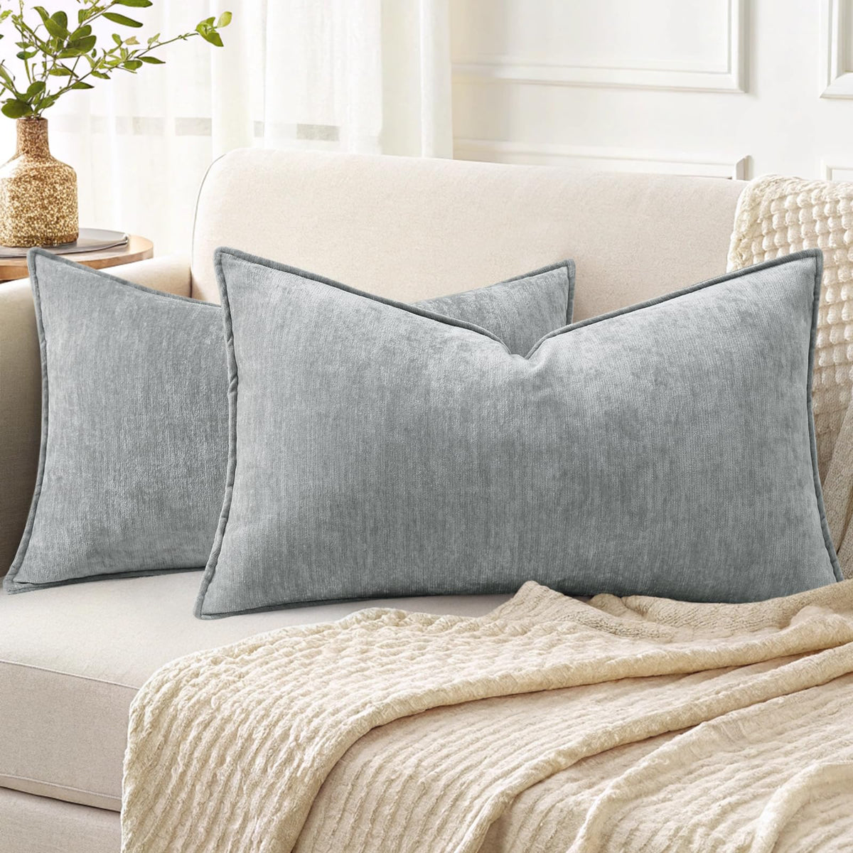 decorUhome Chenille Ultimate Gray Throw Pillow Covers 18x18 Set of 2